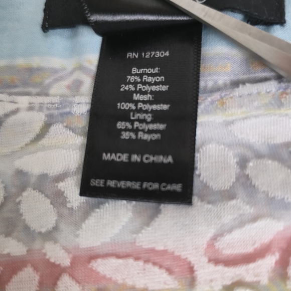 Ali Miles Floral Burnout Mesh Tunic Top Aqua Pastels Flowy Relaxed Layered 2X - Picture 8 of 13